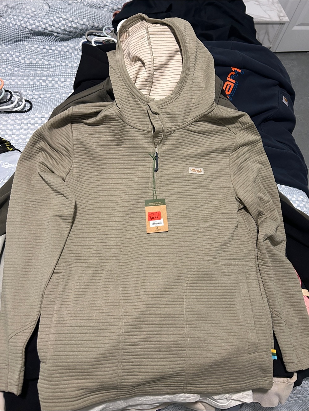 Marsh Wear Men's Olive Half-Zip Hooded Sweater
